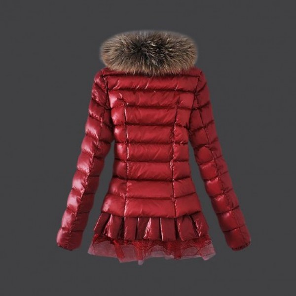 Moncler lungo Giù cappotto Gonna Hem rosso Presa M1087